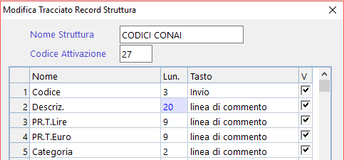 Struttura Tabella CONAI